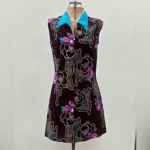 Vintage late 70s Kittelett Collared Floral Print Cotton Mini Dress Size Small